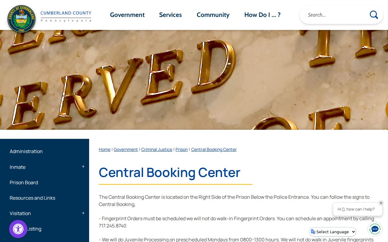 Cumberland County Central Booking Center official information