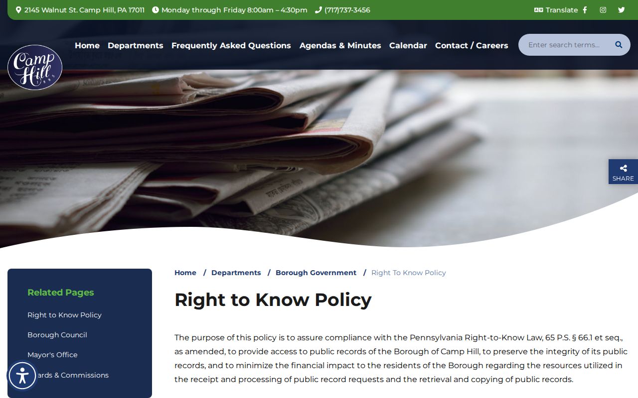 Camp Hill criminal records Right-to-Know policy