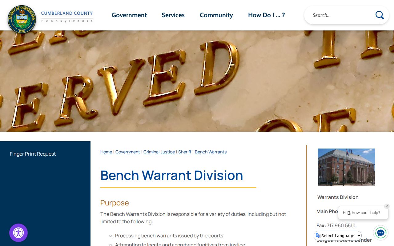 Carlisle criminal records and Cumberland County Bench Warrant Division