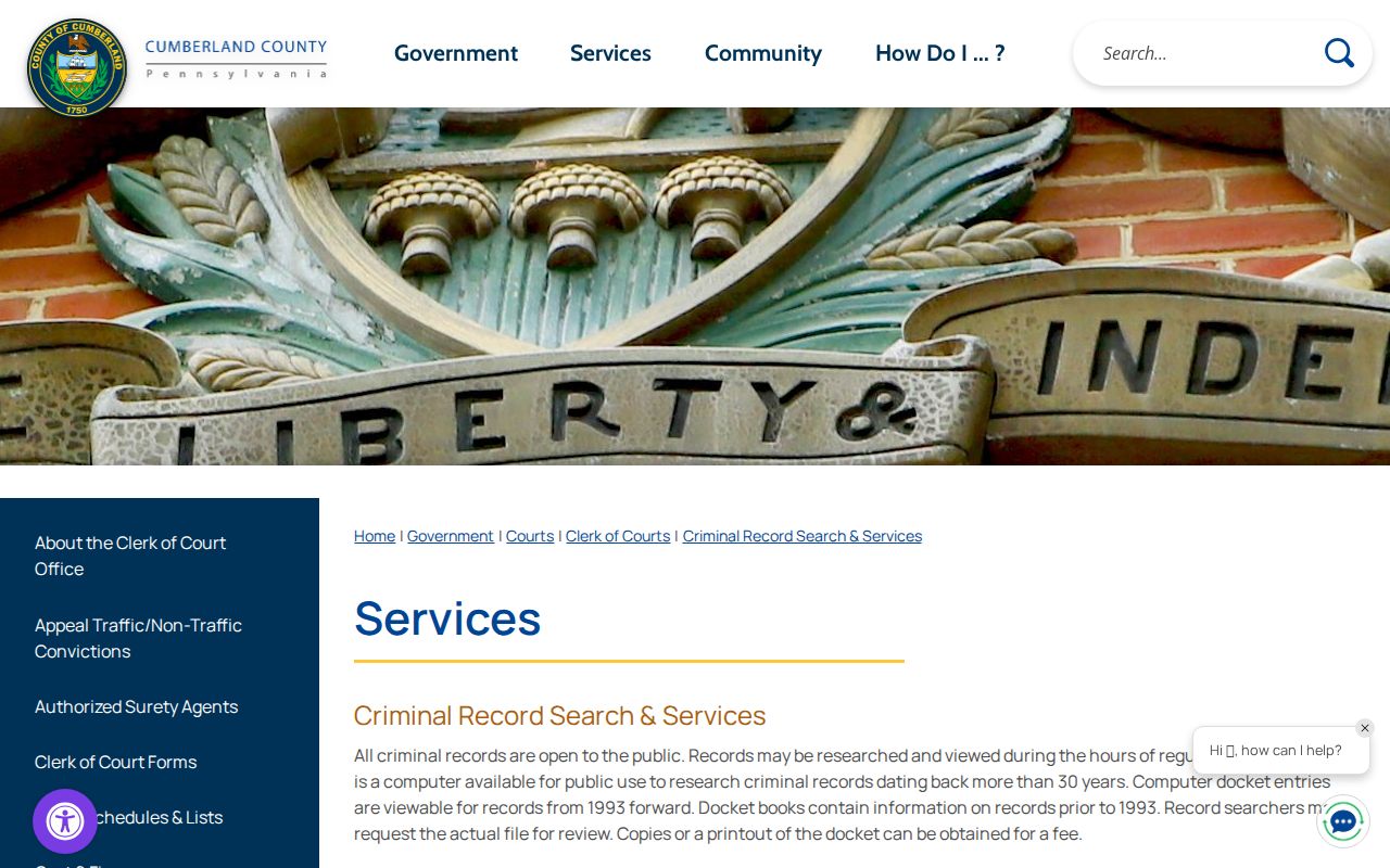 Cumberland County Clerk criminal record search services