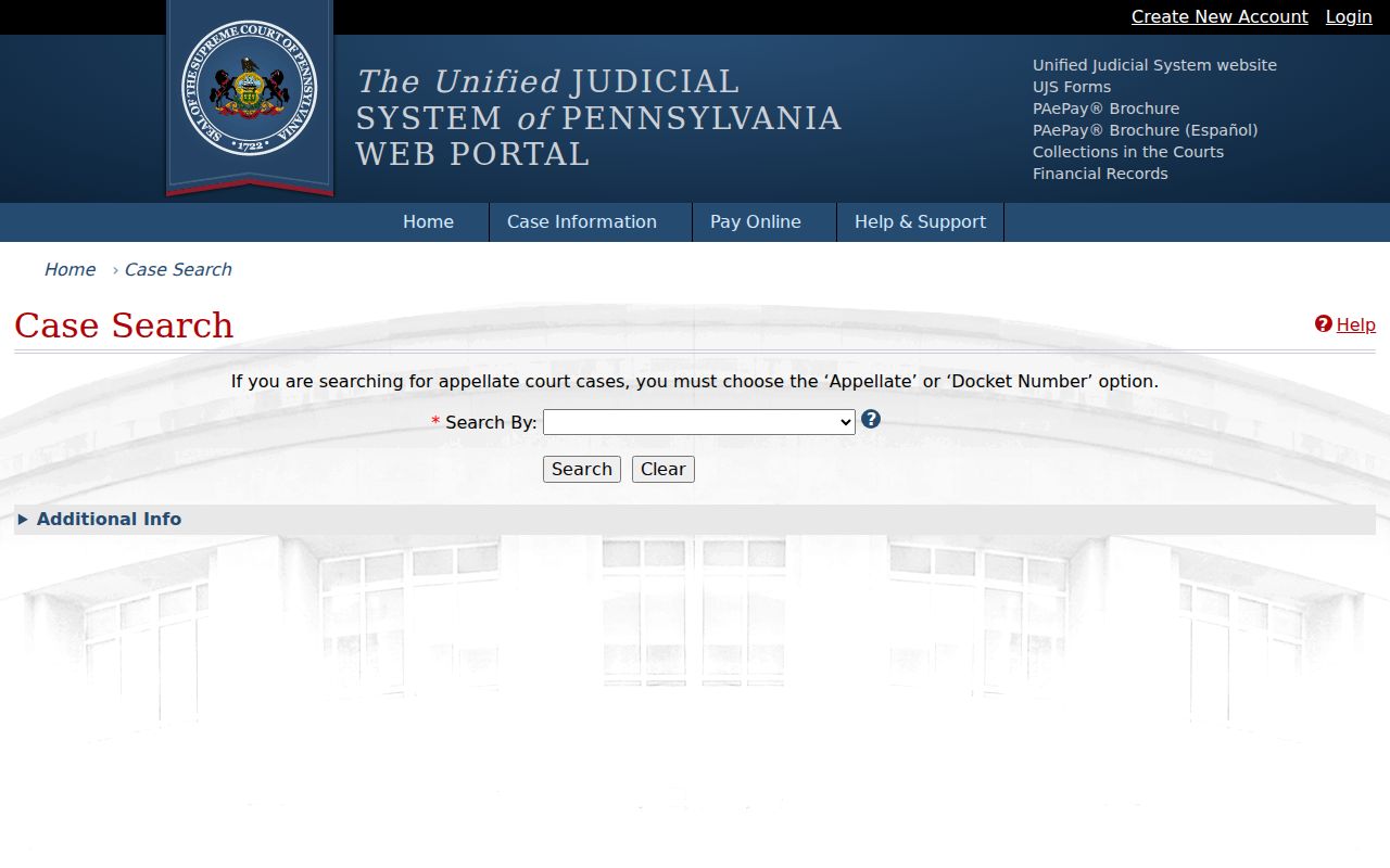 UJS Portal search for Cumberland County criminal court cases