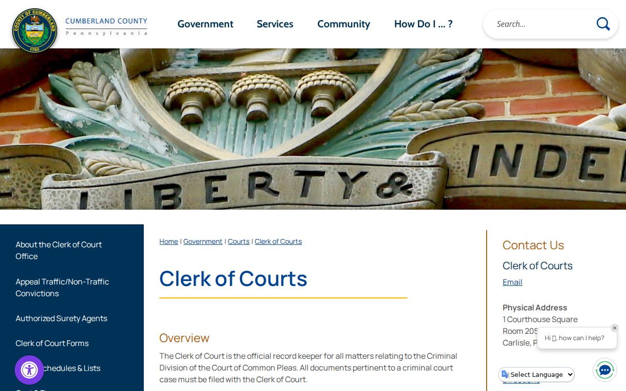 Cumberland County Clerk of Courts official records page