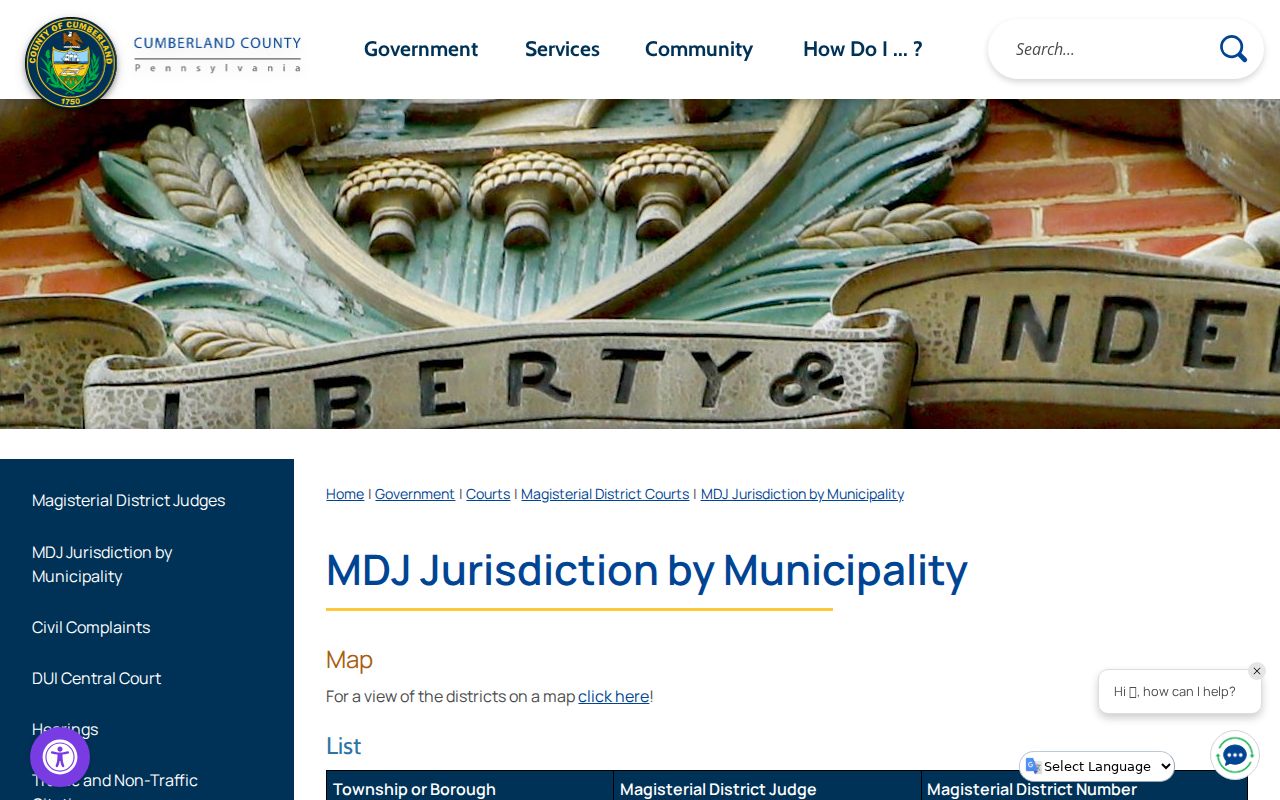 Mechanicsburg criminal records MDJ jurisdiction table